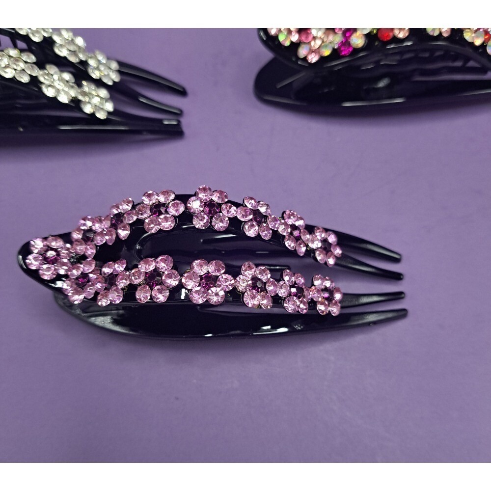 Rhinestone Flower Hair Comb Set - Sparkly Floral Hair Accessories - Picture 10 of 13